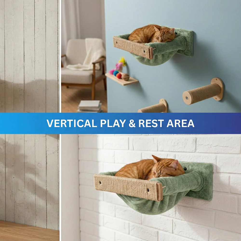 Furrlovers Wall Mounted Perch with Scratching Post & Plush Cushion for Cats (Green) - Image 5