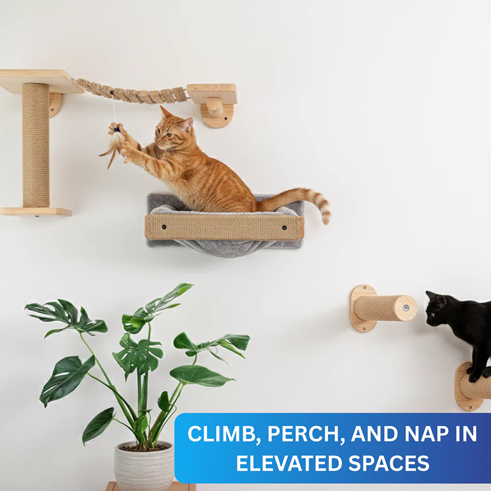 Furrlovers Wall Mounted Perch with Scratching Post & Plush Cushion for Cats (Grey) - Image 3