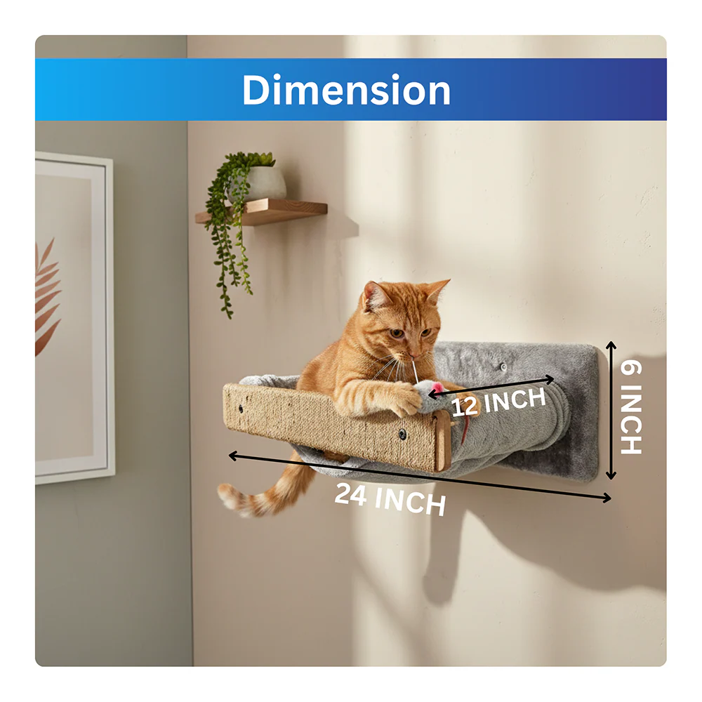 Furrlovers Wall Mounted Perch with Scratching Post & Plush Cushion for Cats (Grey) - Image 5