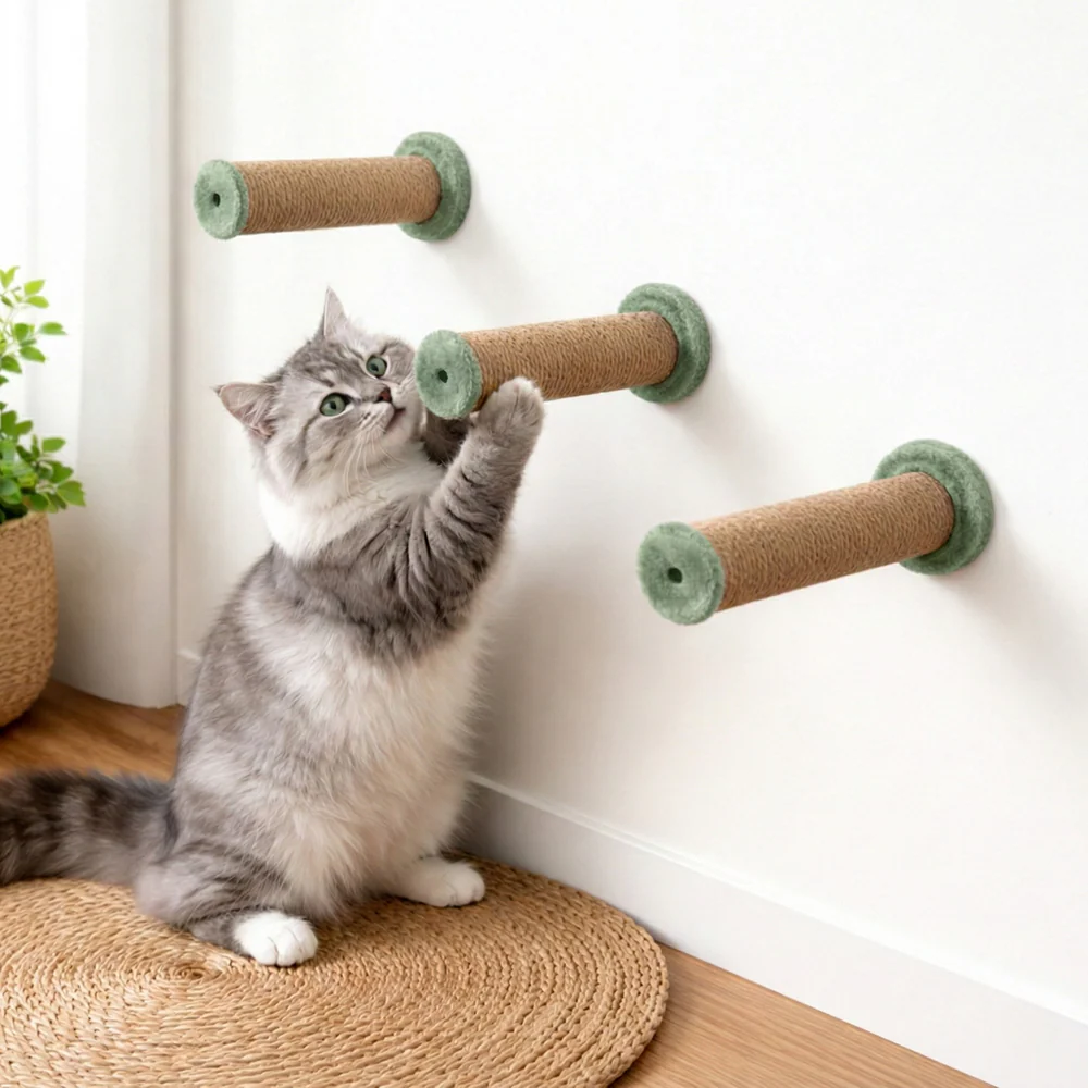 Furrlovers Wall Mounted Scratching Pole with Natural Jute for Cats (Green)