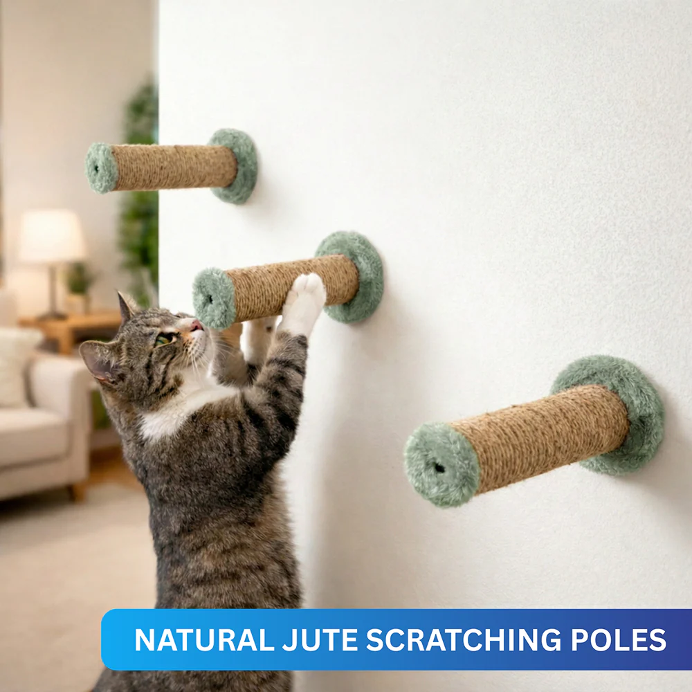 Furrlovers Wall Mounted Scratching Pole with Natural Jute for Cats (Green) - Image 3