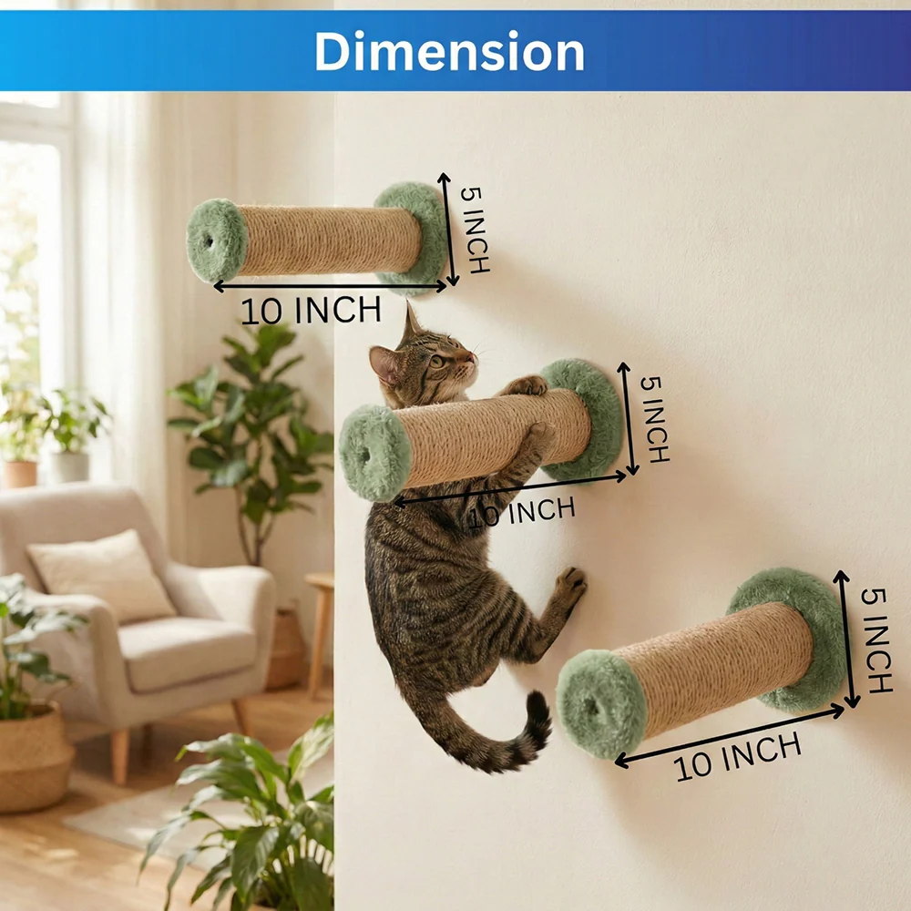 Furrlovers Wall Mounted Scratching Pole with Natural Jute for Cats (Green) - Image 5