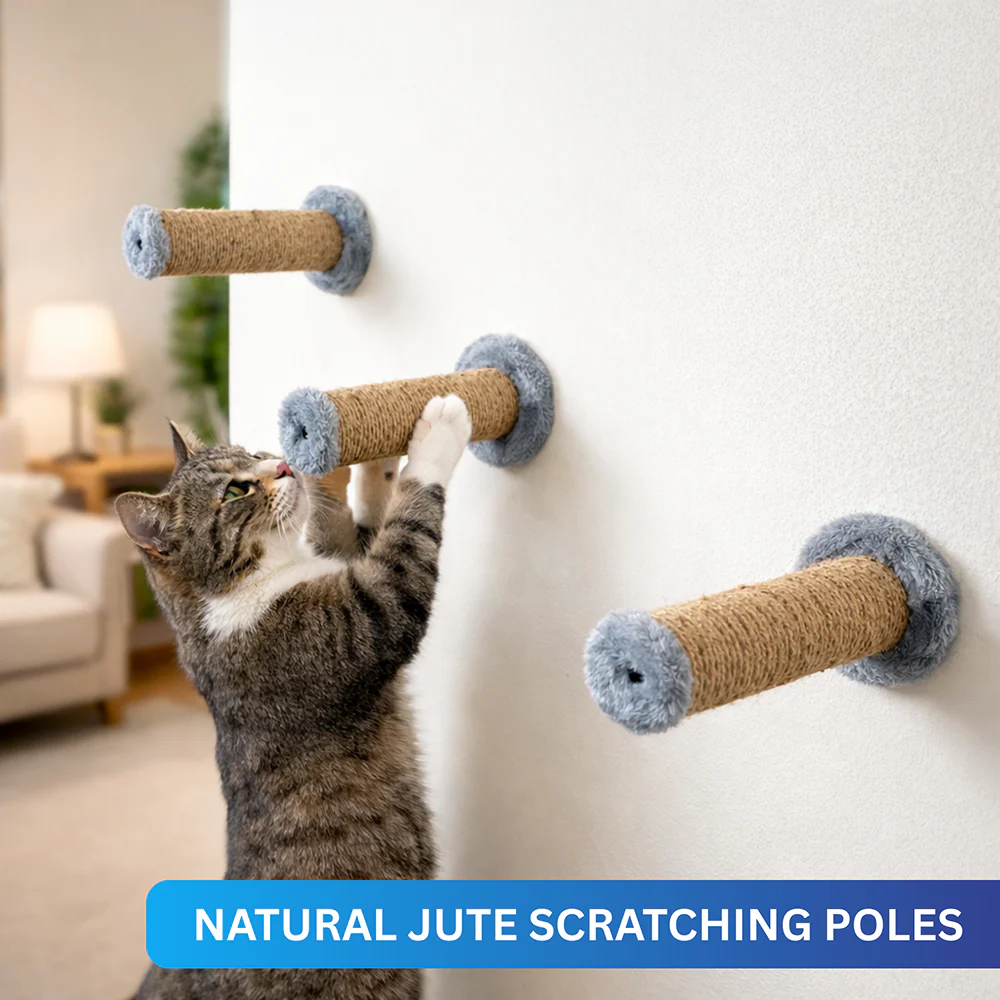 Furrlovers Wall Mounted Scratching Pole with Natural Jute for Cats (Grey) - Image 2