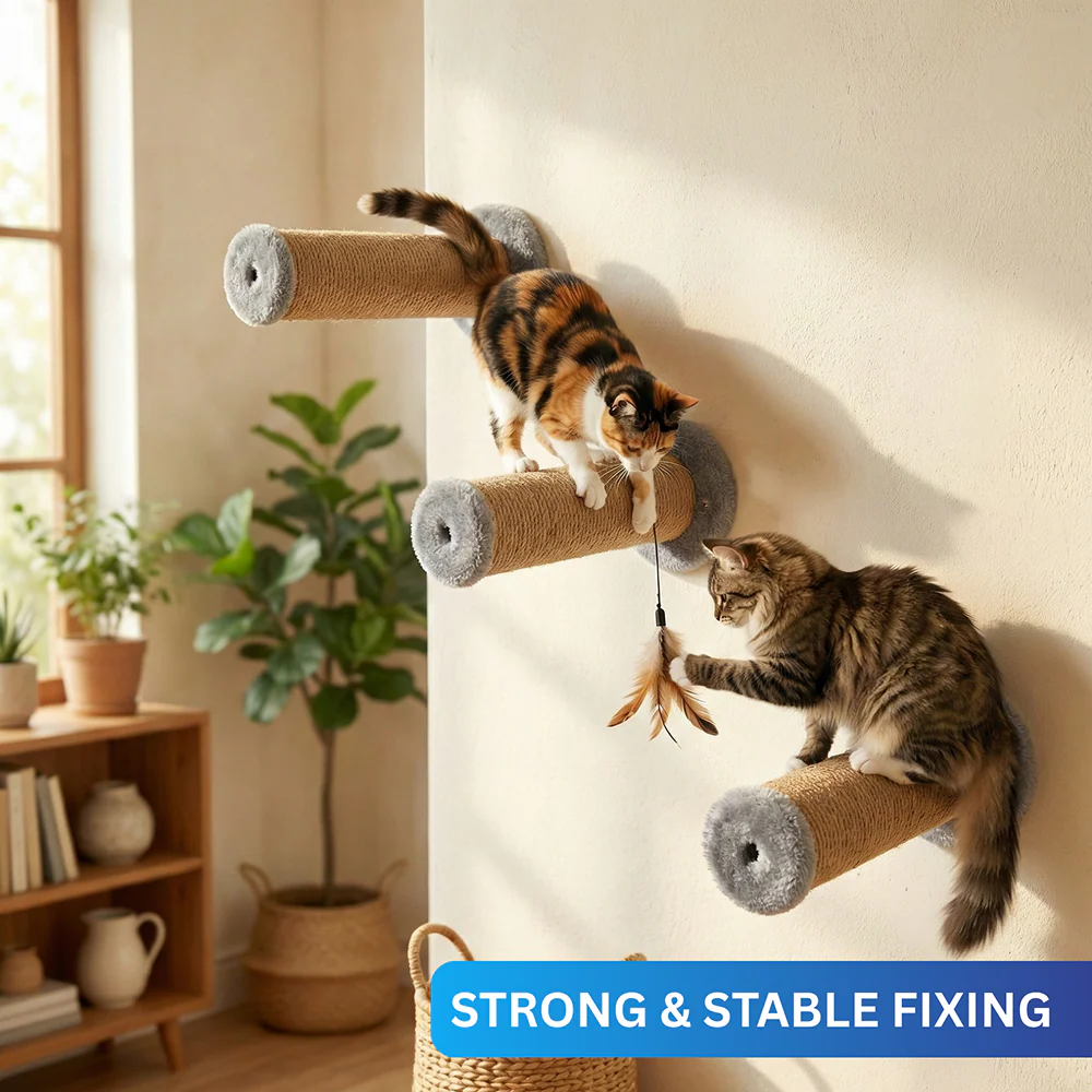 Furrlovers Wall Mounted Scratching Pole with Natural Jute for Cats (Grey) - Image 3