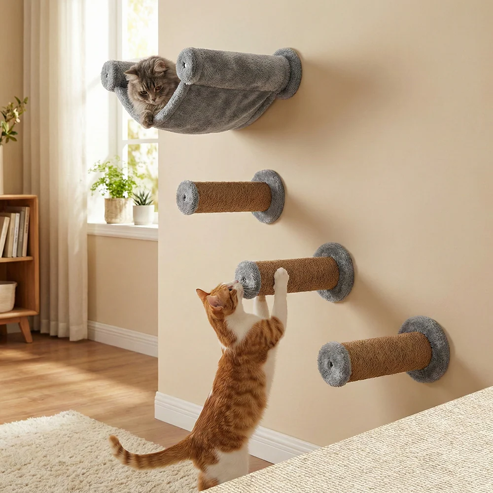 Furrlovers Wall Mounted Scratching Pole with Natural Jute for Cats (Grey) - Image 4