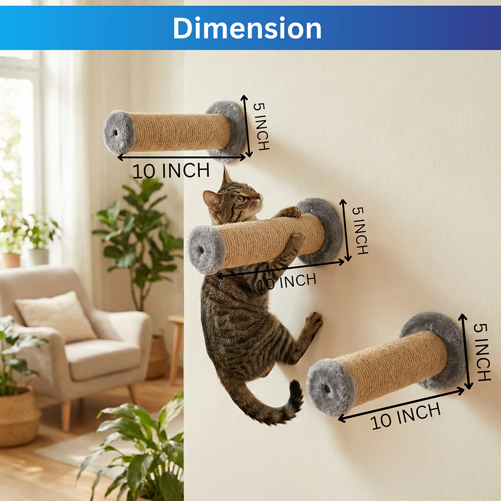 Furrlovers Wall Mounted Scratching Pole with Natural Jute for Cats (Grey) - Image 5