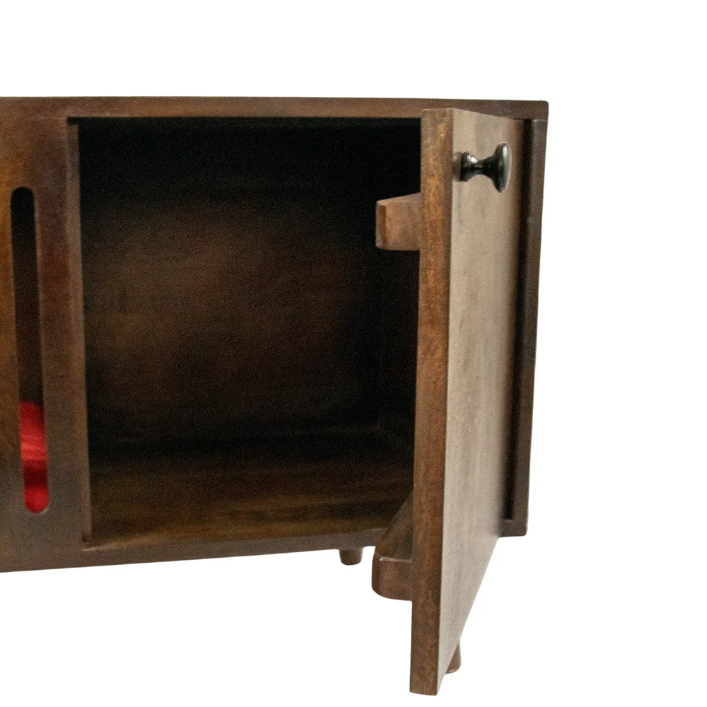 FurryLiving Benji Cabinet with Cushion for Small Dogs and Cats (Dark Brown/Red Cushion) - Image 4