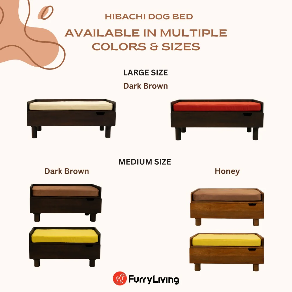 FurryLiving Hibachi Bed with Storage for Dogs (Dark Brown/Red Cushion) - Image 5