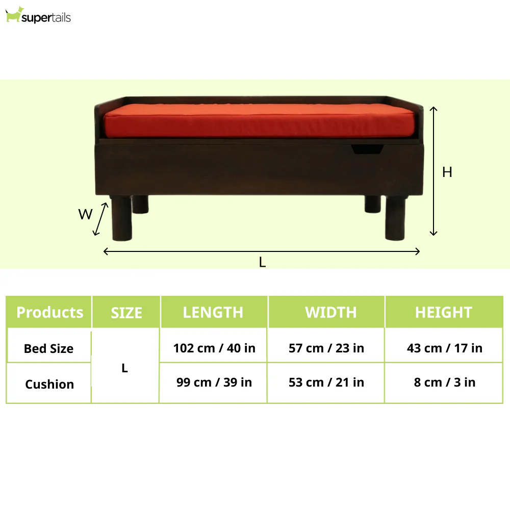 FurryLiving Hibachi Bed with Storage for Dogs (Dark Brown/Red Cushion) - Image 7