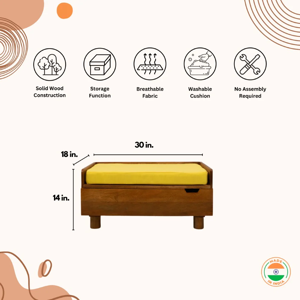 FurryLiving Hibachi Bed with Storage for Dogs (Honey/Yellow Cushion) - Image 3