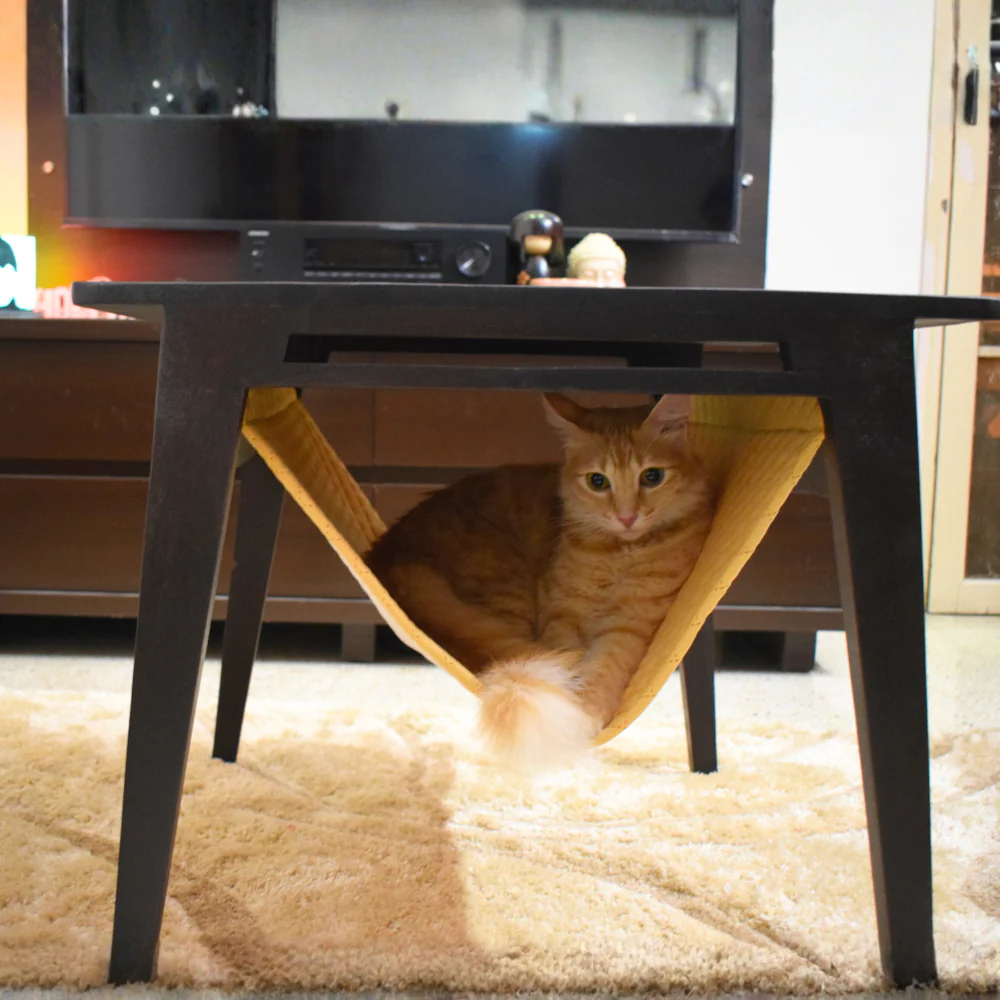 FurryLiving Lola Side Table with Perch Fabric for Cats (Dark Brown/Yellow) - Image 2