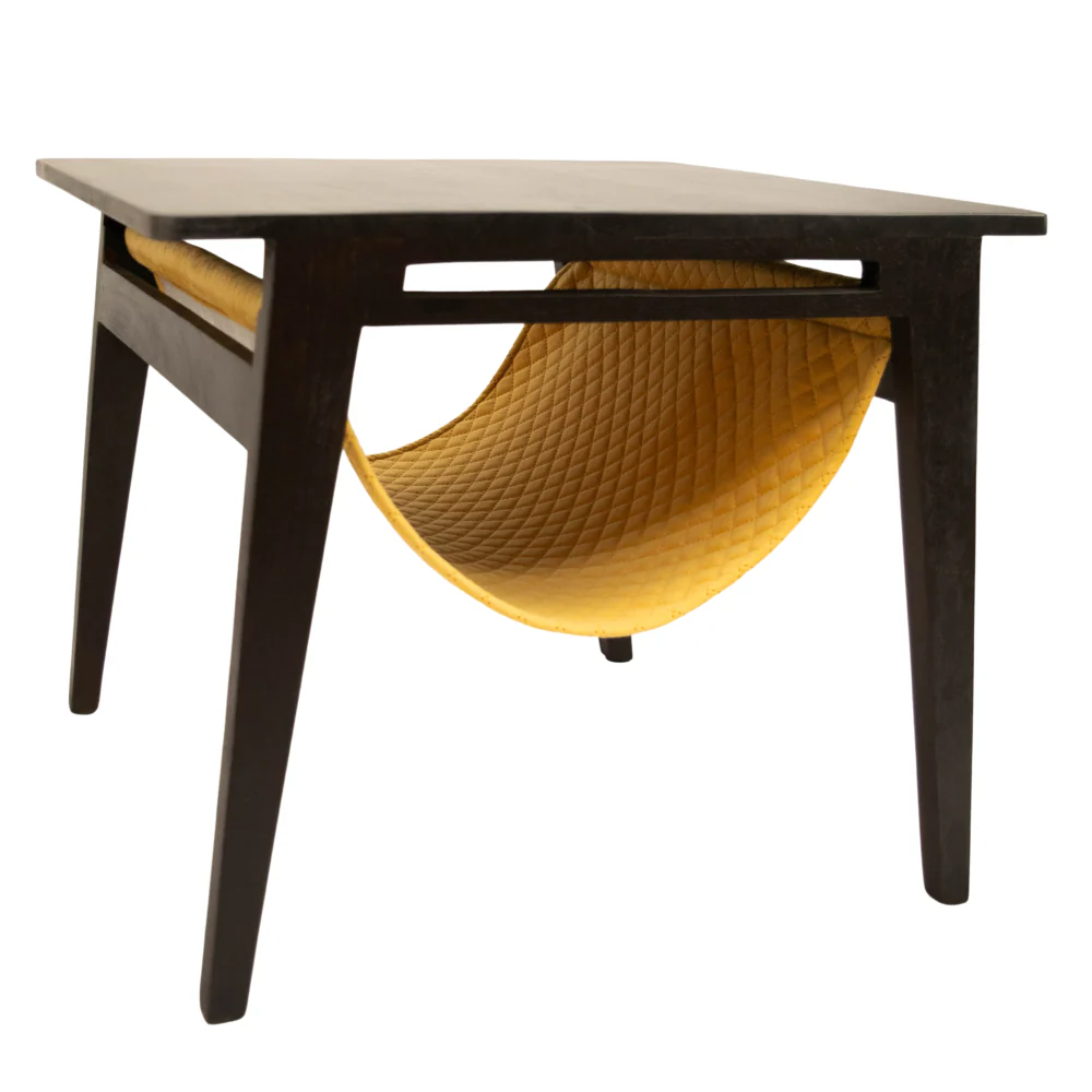 FurryLiving Lola Side Table with Perch Fabric for Cats (Dark Brown/Yellow) - Image 3