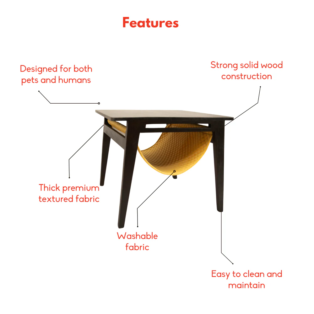 FurryLiving Lola Side Table with Perch Fabric for Cats (Dark Brown/Yellow) - Image 4