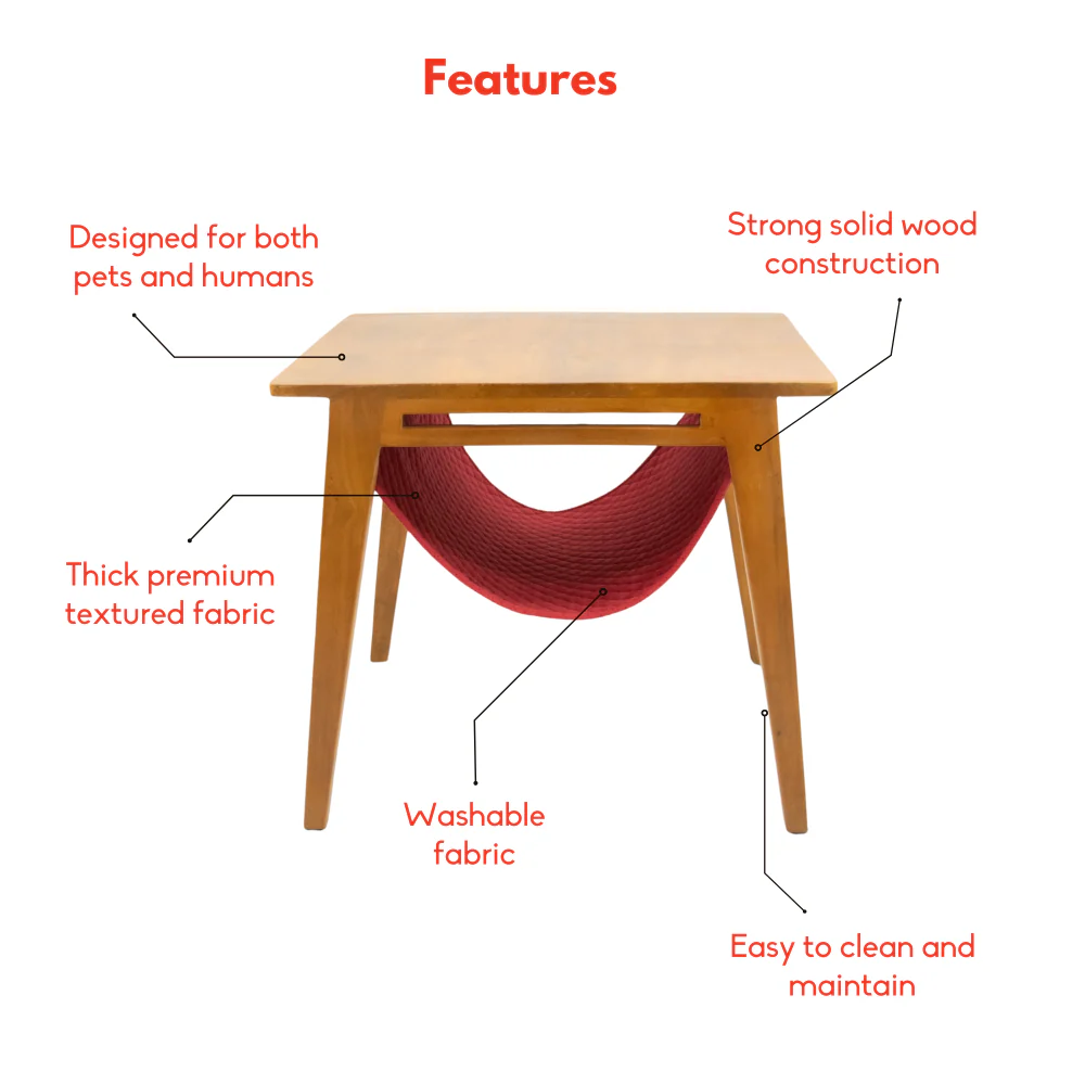 FurryLiving Lola Side Table with Perch Fabric for Cats (Honey/Red) - Image 3