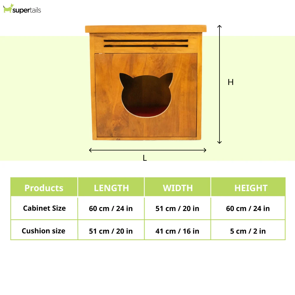 FurryLiving Meraki Cabinet with Cushion for Small Dogs and Cats (Honey/Red Cushion) - Image 7