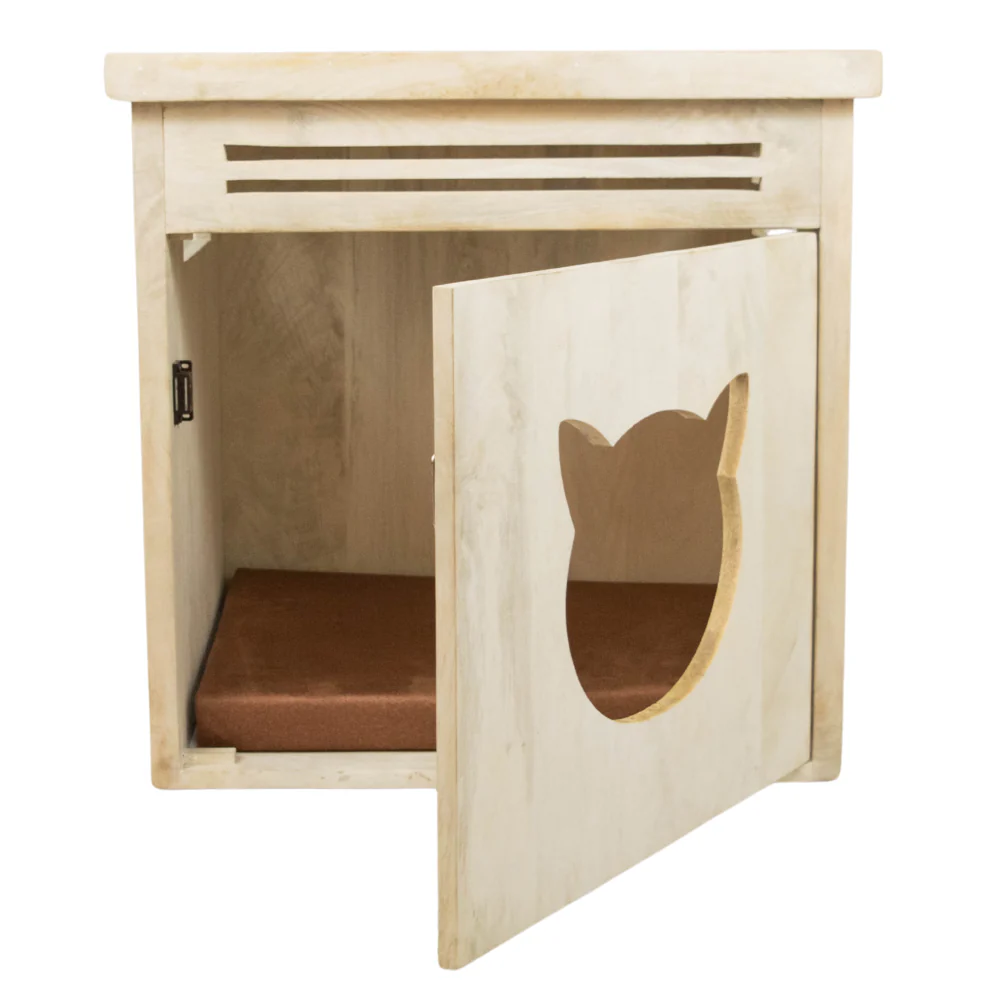 FurryLiving Meraki Cabinet with Cushion for Small Dogs and Cats (Oak/Brown Cushion) - Image 3