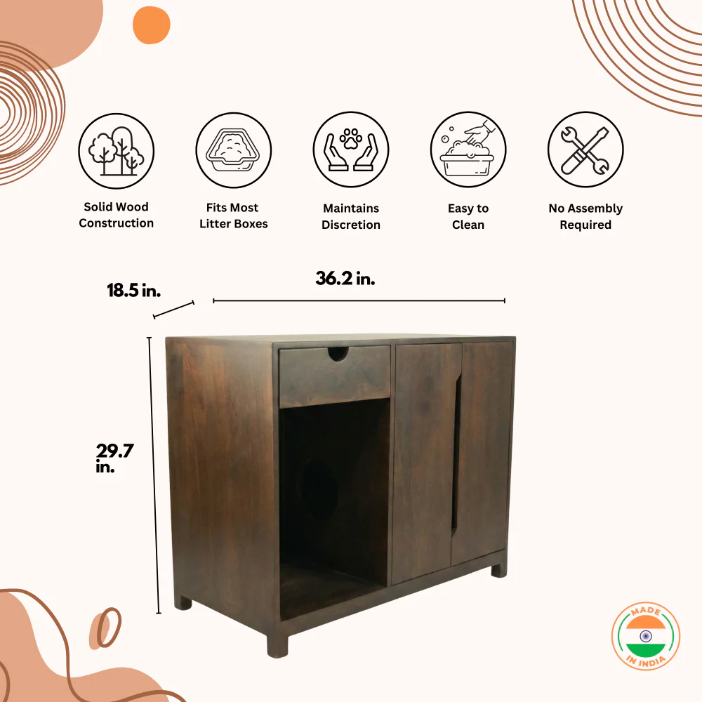 FurryLiving Paco Litter Cabinet for Cats (Dark Brown) - Image 3