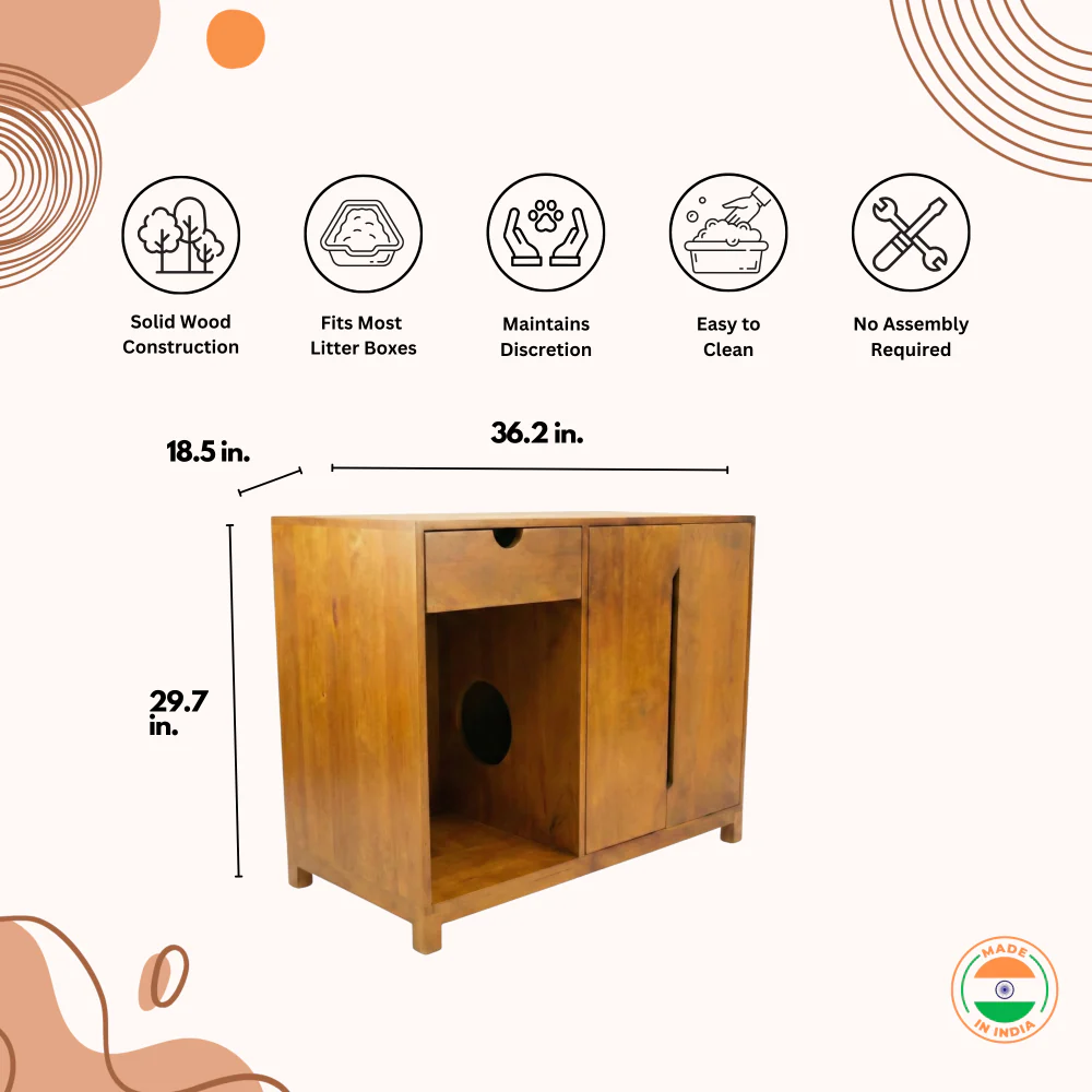 FurryLiving Paco Litter Cabinet for Cats (Honey) - Image 3
