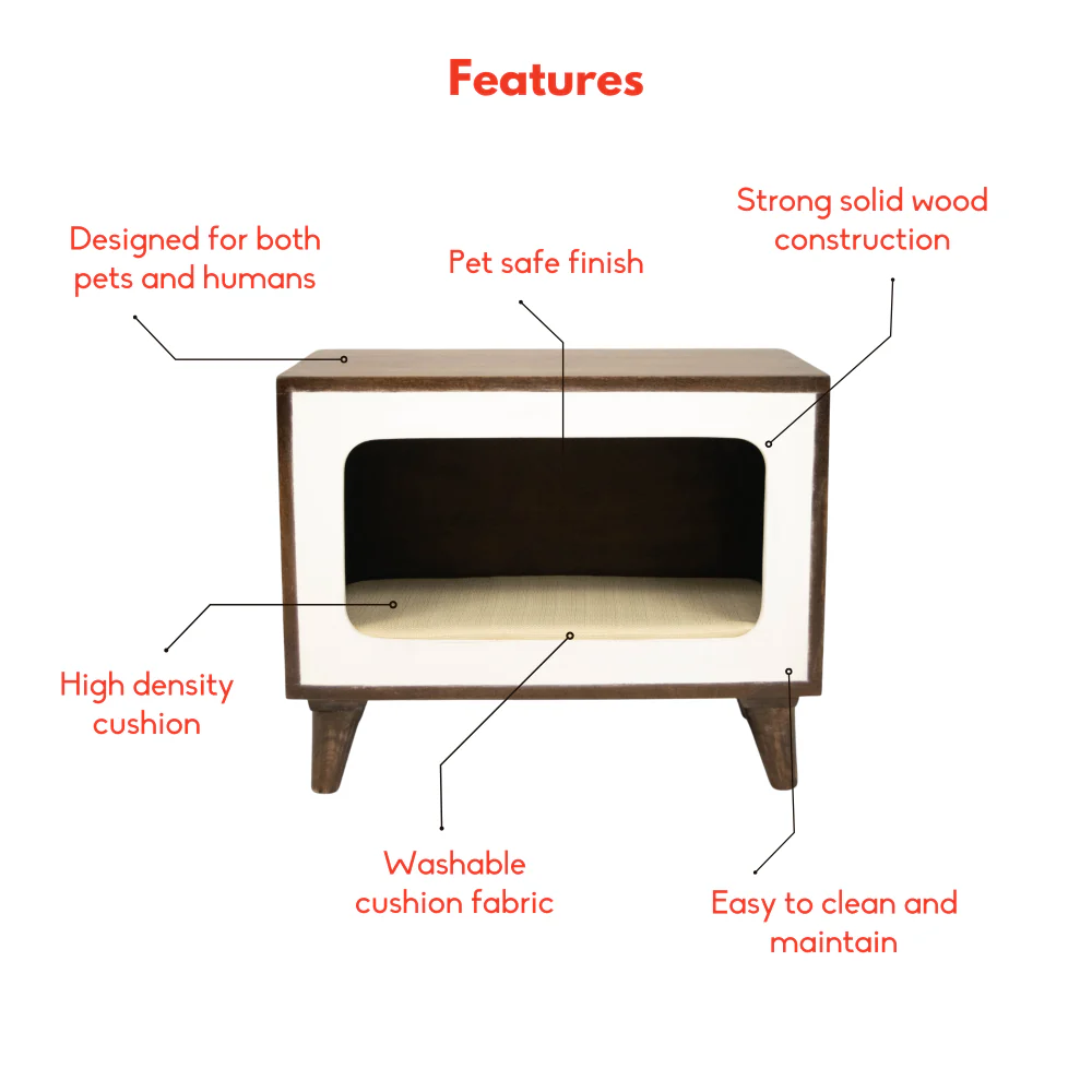 FurryLiving Telly Side Table with Cushion for Small Dogs and Cats (Dark Brown/Cream Cushion) - Image 3