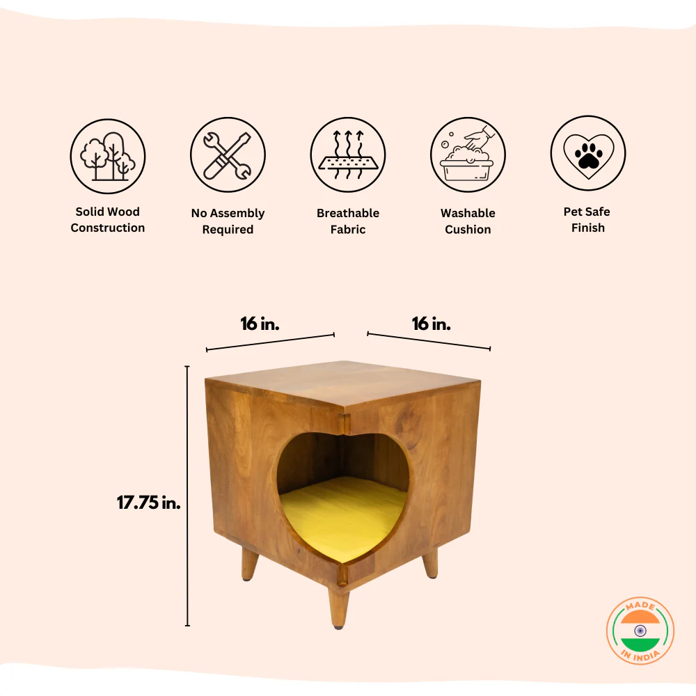 FurryLiving Wally Side Table with Cushion for Small Dogs and Cats (Honey/Yellow Cushion) - Image 3