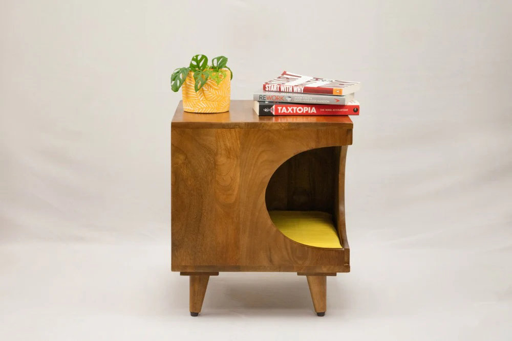 FurryLiving Wally Side Table with Cushion for Small Dogs and Cats (Honey/Yellow Cushion) - Image 4