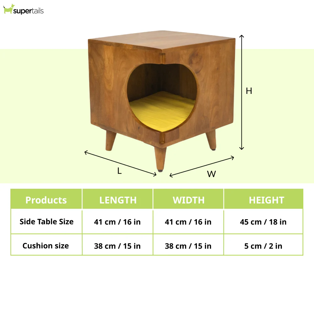 FurryLiving Wally Side Table with Cushion for Small Dogs and Cats (Honey/Yellow Cushion) - Image 8
