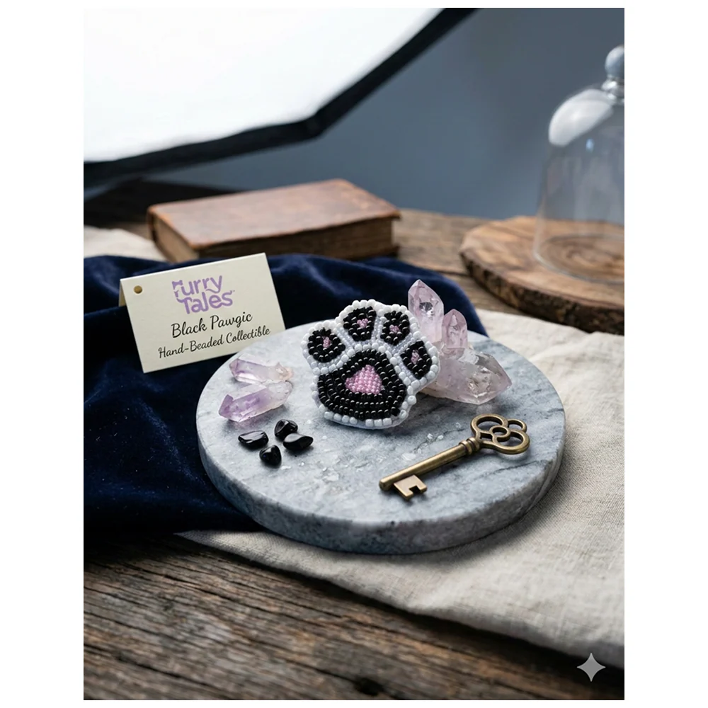 Furry Tales Artisan Handcrafted Black Pawgic Pet Theme Decorative Brooch (Black and White - Image 3