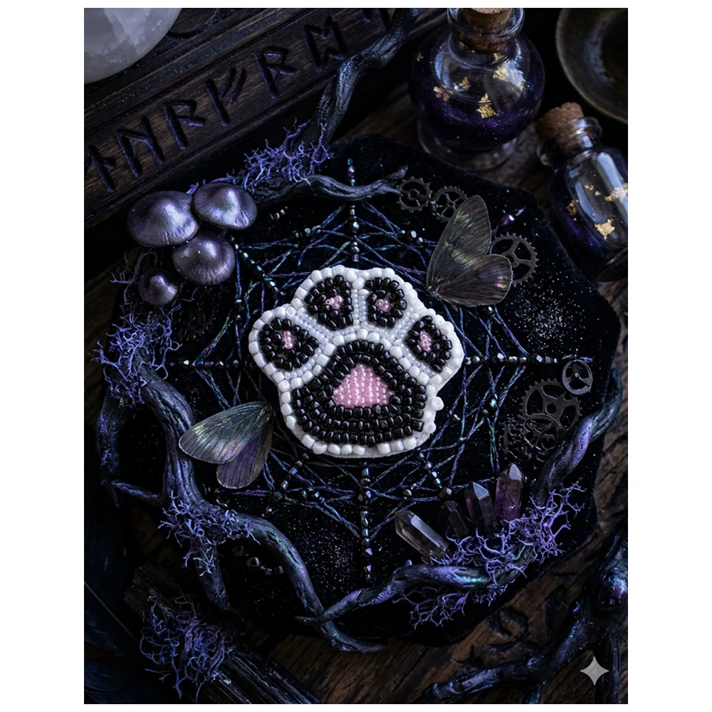 Furry Tales Artisan Handcrafted Black Pawgic Pet Theme Decorative Brooch (Black and White - Image 4