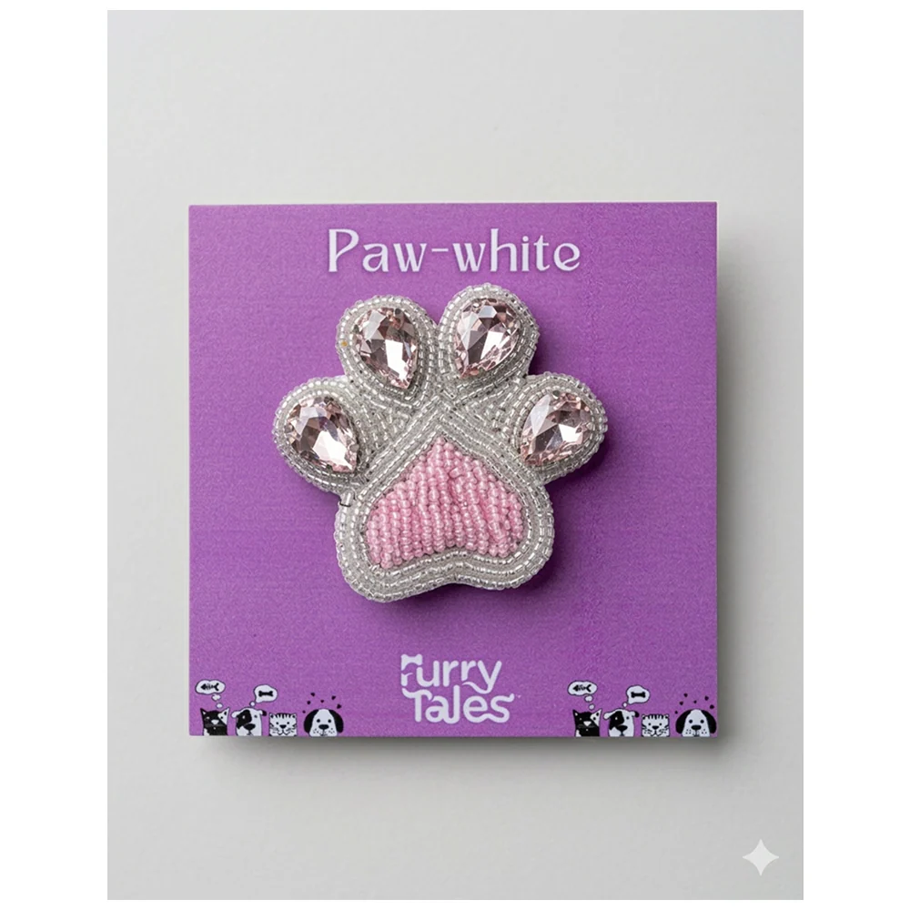 Furry Tales Artisan Handcrafted Paw White Pet Theme Decorative Brooch (White and pink) - Image 2