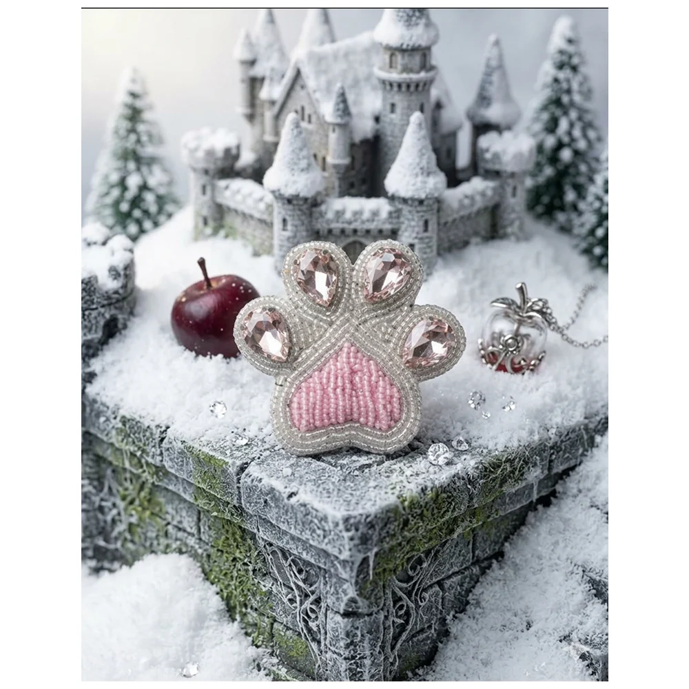 Furry Tales Artisan Handcrafted Paw White Pet Theme Decorative Brooch (White and pink) - Image 3