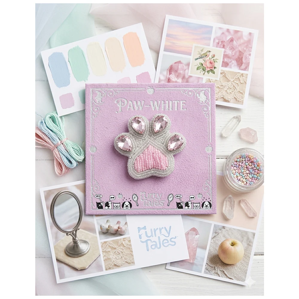 Furry Tales Artisan Handcrafted Paw White Pet Theme Decorative Brooch (White and pink) - Image 4