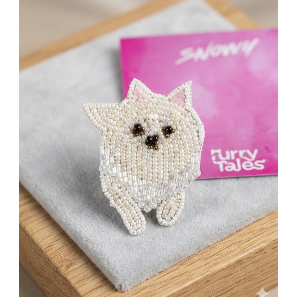 Furry Tales Artisan Handcrafted Snowy Pet Theme Decorative Brooch (White)