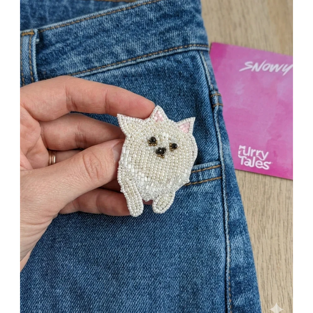 Furry Tales Artisan Handcrafted Snowy Pet Theme Decorative Brooch (White) - Image 2