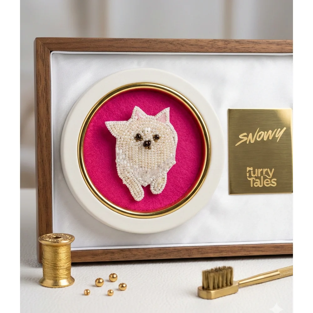 Furry Tales Artisan Handcrafted Snowy Pet Theme Decorative Brooch (White) - Image 3