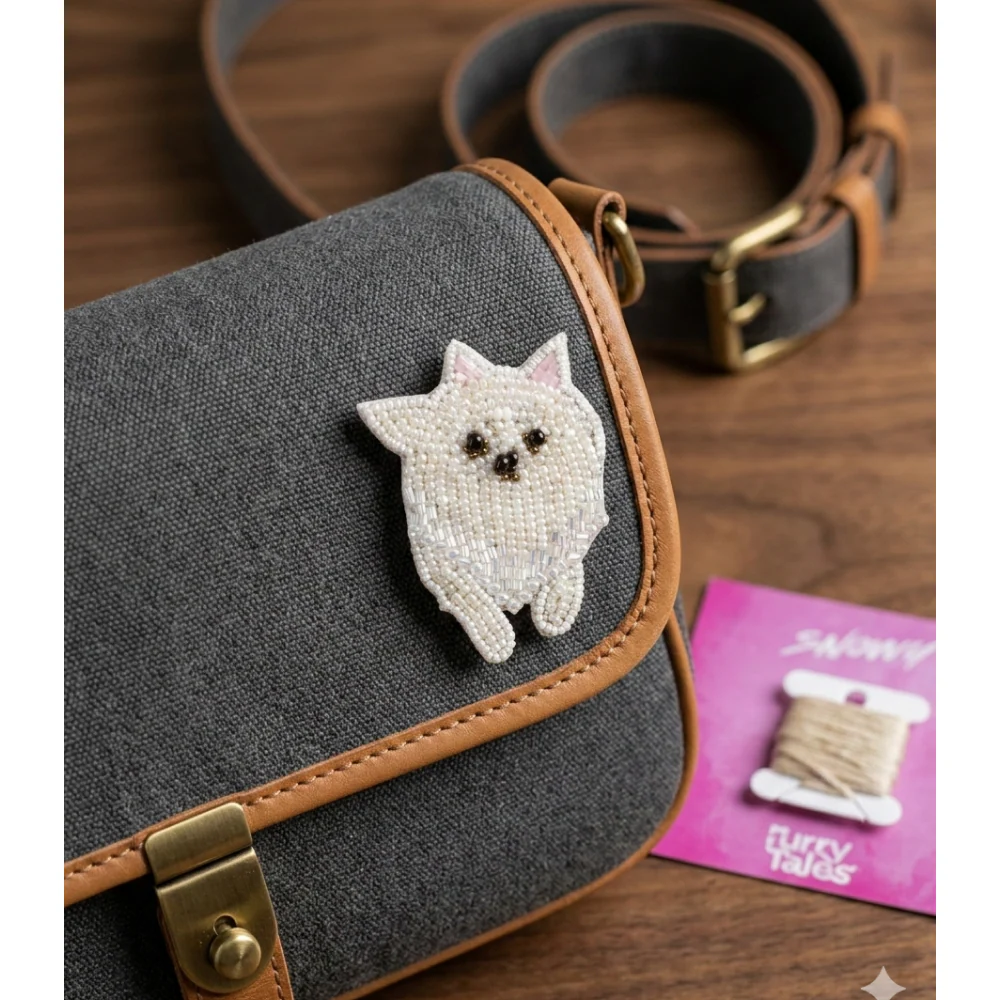 Furry Tales Artisan Handcrafted Snowy Pet Theme Decorative Brooch (White) - Image 4