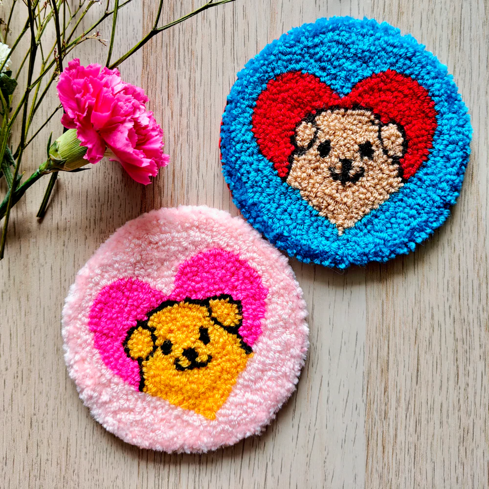 Furry Tales Custard Dog Handtufted Coaster - Image 2