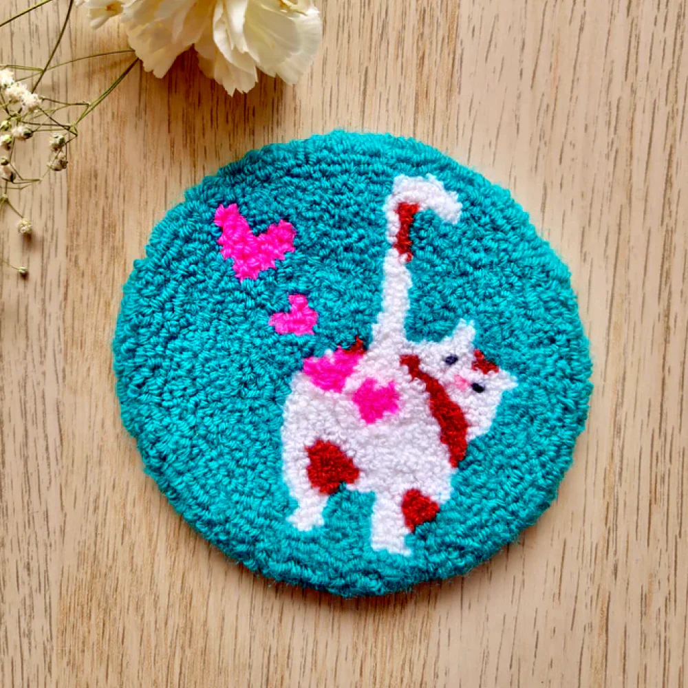 Furry Tales Rusk Cat Handtufted Coaster