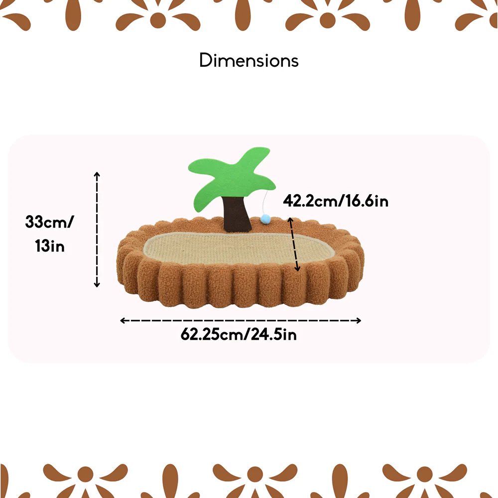 FurryLiving Aloha Bed & Scratcher Mat with Ball Toy for Cats(Brown) - Image 4