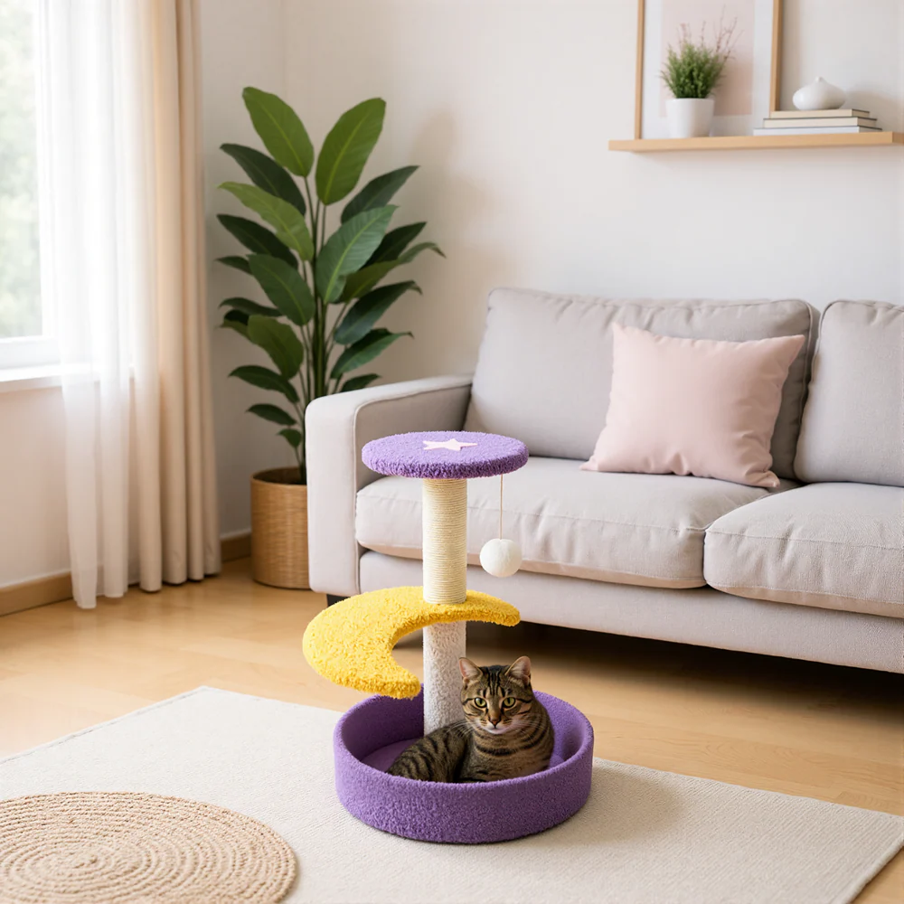 FurryLiving Astra 3Level Cat Tree for Cats & Kittens with Scratching Post and Hanging Toy for Cats - Image 2