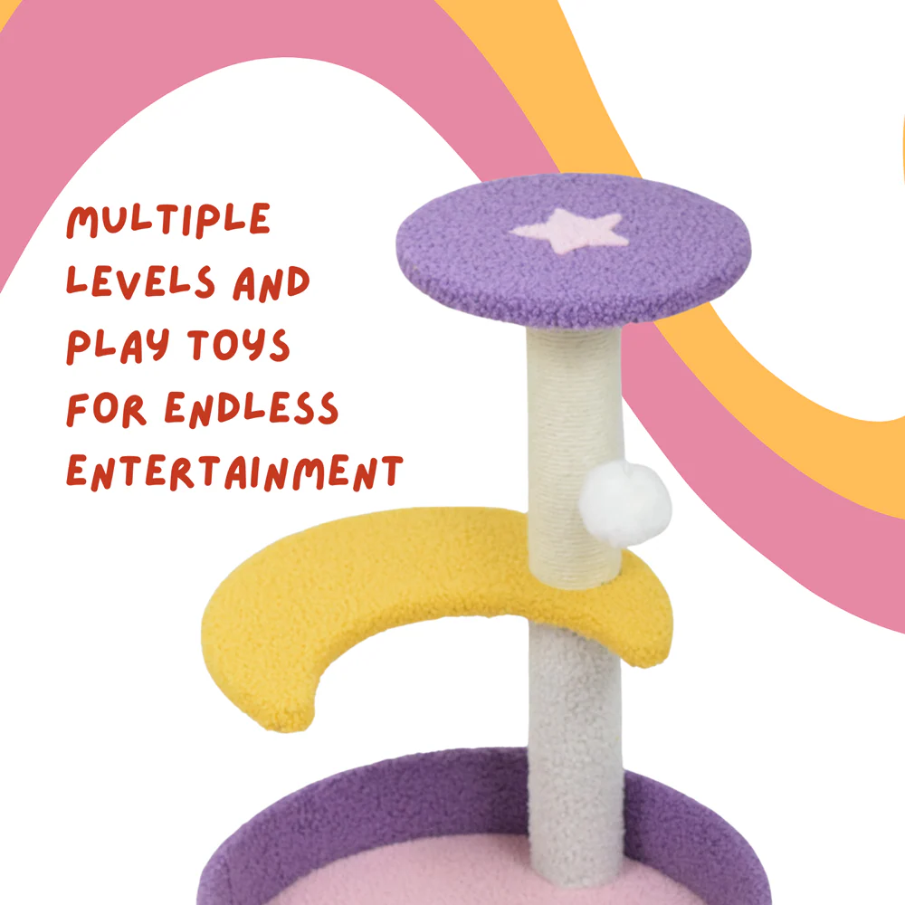 FurryLiving Astra 3Level Cat Tree for Cats & Kittens with Scratching Post and Hanging Toy for Cats - Image 4