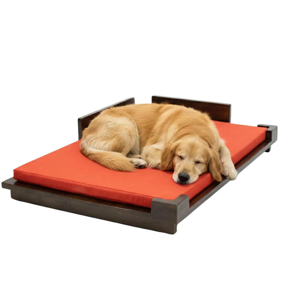FurryLiving Barkly Barkly XL Solid Wood Dog Bed for Medium and Large Dogs (Dark Brown/Red) - Image 2