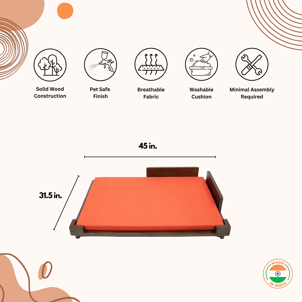 FurryLiving Barkly Barkly XL Solid Wood Dog Bed for Medium and Large Dogs (Dark Brown/Red) - Image 3