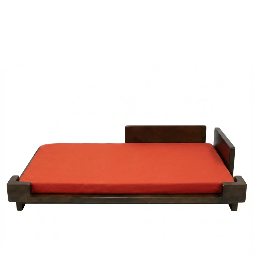 FurryLiving Barkly Bed with Cushion for Dogs (Dark Brown/Red Cushion) - Image 2