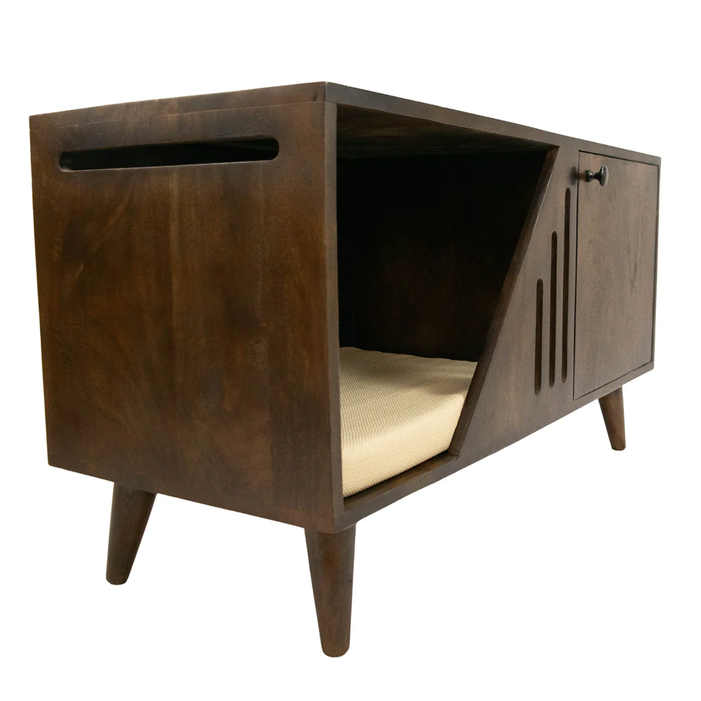 FurryLiving Benji Cabinet with Cushion for Small Dogs and Cats (Dark Brown/ Cream Cushion) - Image 3