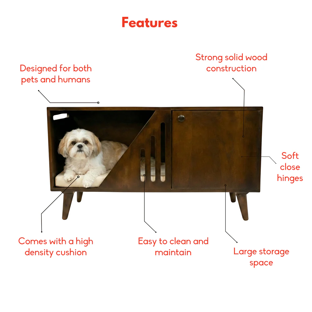 FurryLiving Benji Cabinet with Cushion for Small Dogs and Cats (Dark Brown/ Cream Cushion) - Image 4