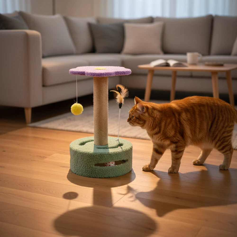 FurryLiving Bloom Multi Level Cat Tree Scratcher 3 in 1 Interactive Toy Tower for Cats - Image 2