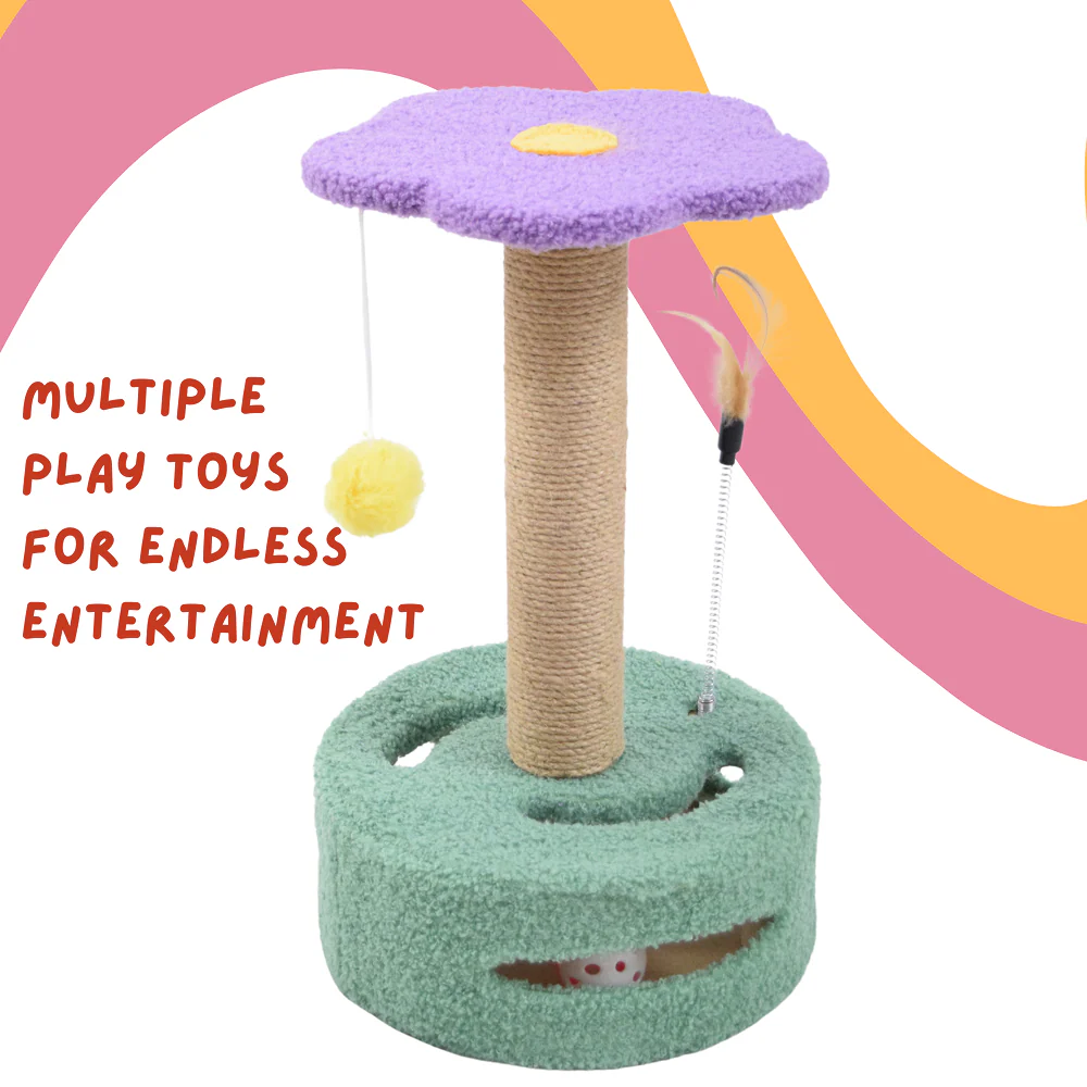 FurryLiving Bloom Multi Level Cat Tree Scratcher 3 in 1 Interactive Toy Tower for Cats - Image 4