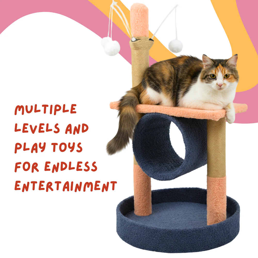 FurryLiving Canyon Multi Level Cat Tree with Tunnel, Toys and Scratching Post for Cats and Kittens - Image 4