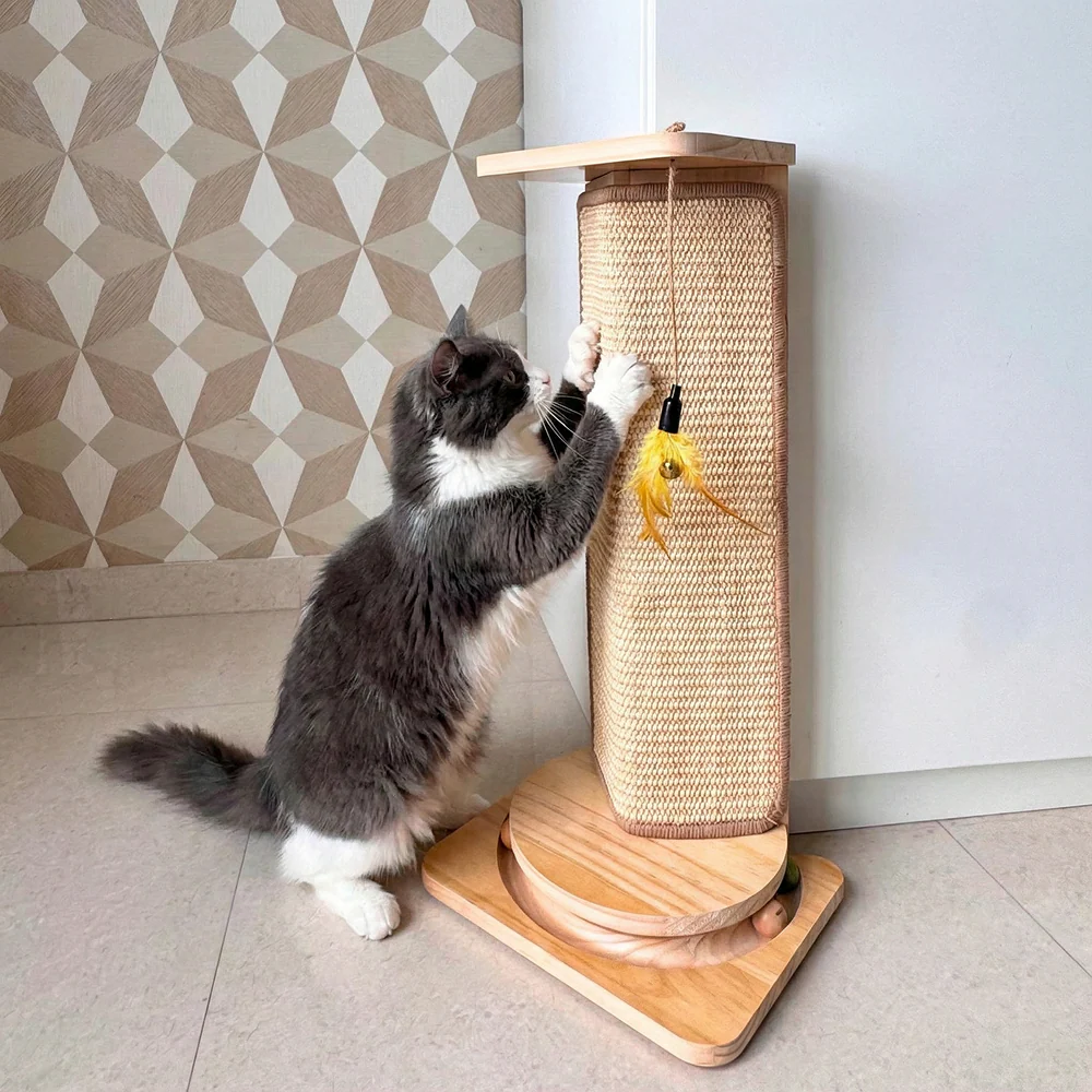 FurryLiving Cat Wall Scratcher Plus Space Saving Design for Wall Corners with Toys (Oak) - Image 2