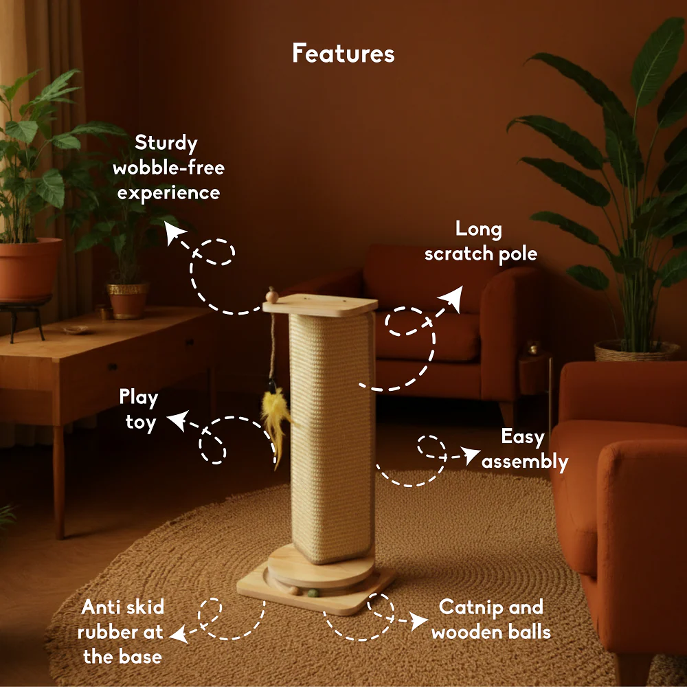 FurryLiving Cat Wall Scratcher Plus Space Saving Design for Wall Corners with Toys (Oak) - Image 3